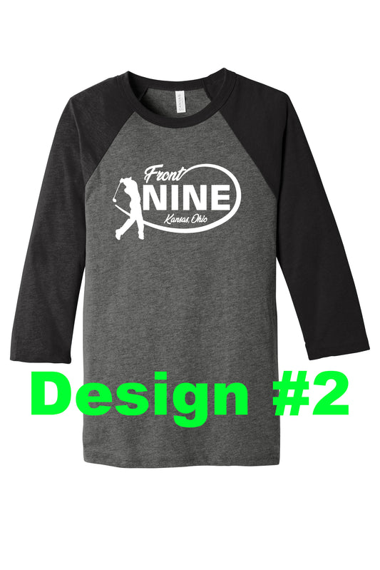 Front 9 3/4 Sleeve Baseball Tee