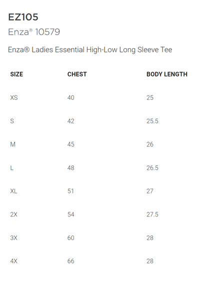 Enza EZ105 Ladies Essential High-Low Long Sleeve Tee